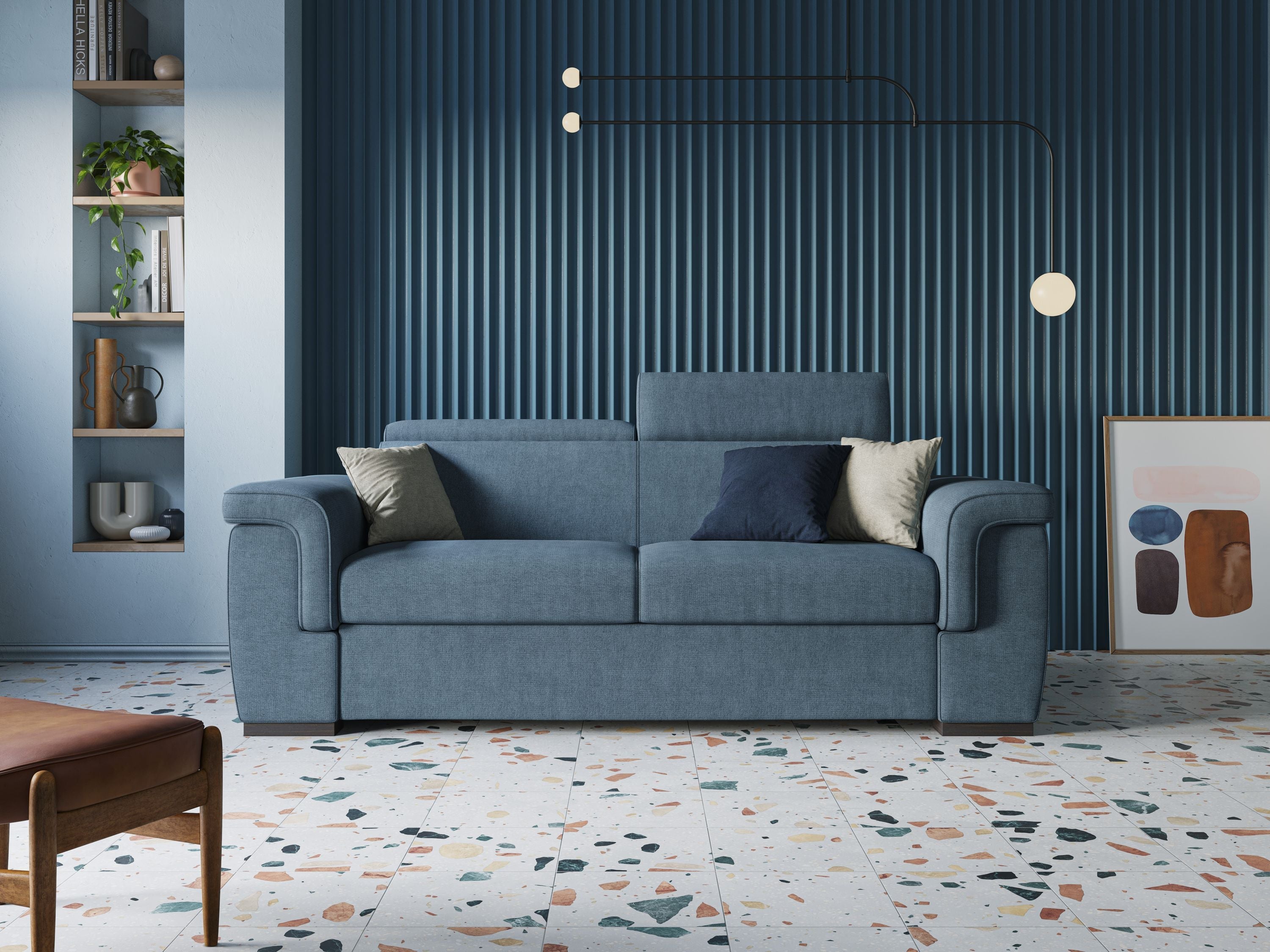 Shop online Giunone divano letto con materasso alto 18 cm e poggiatesta reclinabili in tessuto impermeabile T02 verde - divani.store