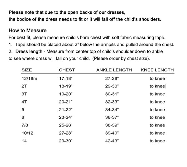 flower girl dress size chart