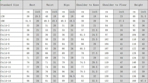 Couture dress size chart