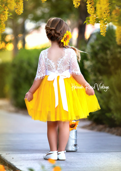 Yellow and white flower girl dresses