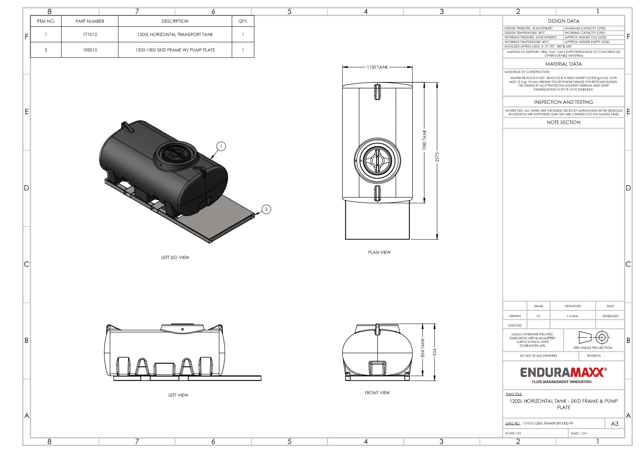 Enduramaxx 1200 Litre Horizontal Transportable Water Tank