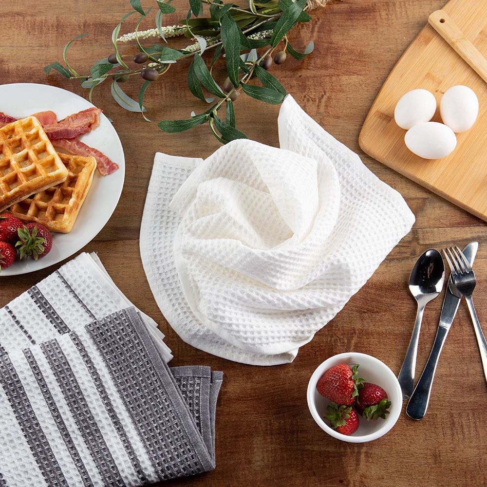 Sticky Toffee Cotton Waffle Weave Kitchen Towels, Gray, 3 Pack, 28 in x 16 in