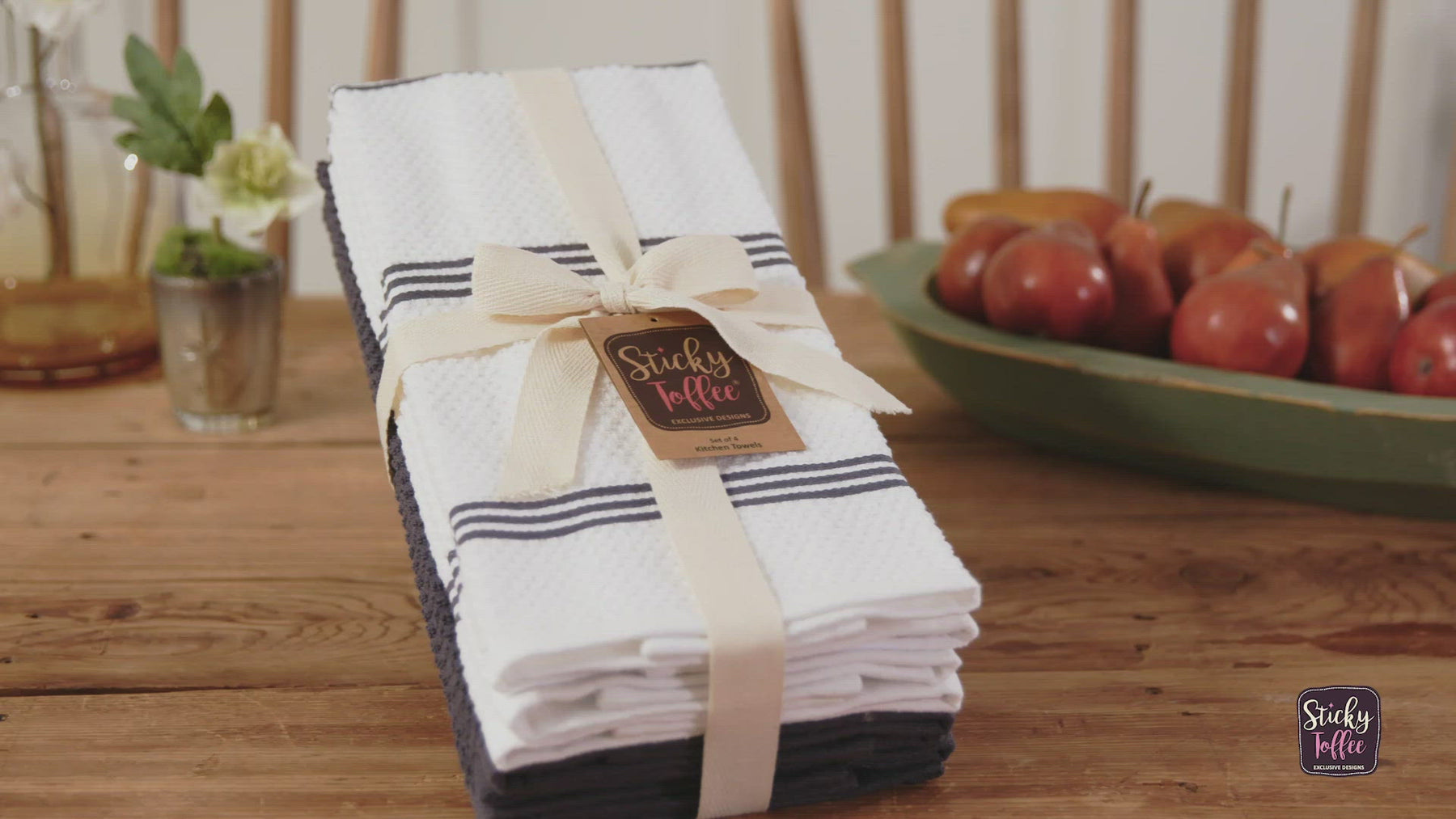 GetUSCart- Sticky Toffee Cotton Terry Kitchen Dish Towel, 4 Pack, 28 in x  16 in, Dark Blue Check