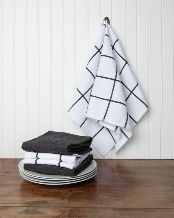 Pack of 4 BLACK & WHITE Check 100% Cotton Extra Large Kitchen Terry Tea  Towels