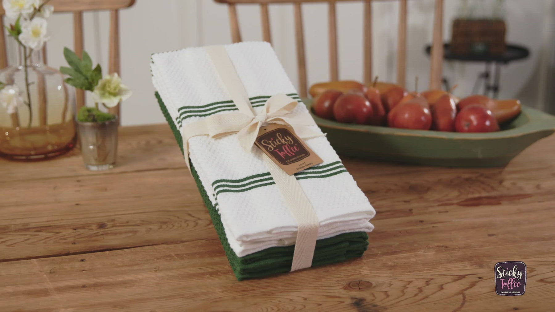 Sticky Toffee Cotton Terry White Kitchen Dish Towel, 4 Pack, 28 x 16