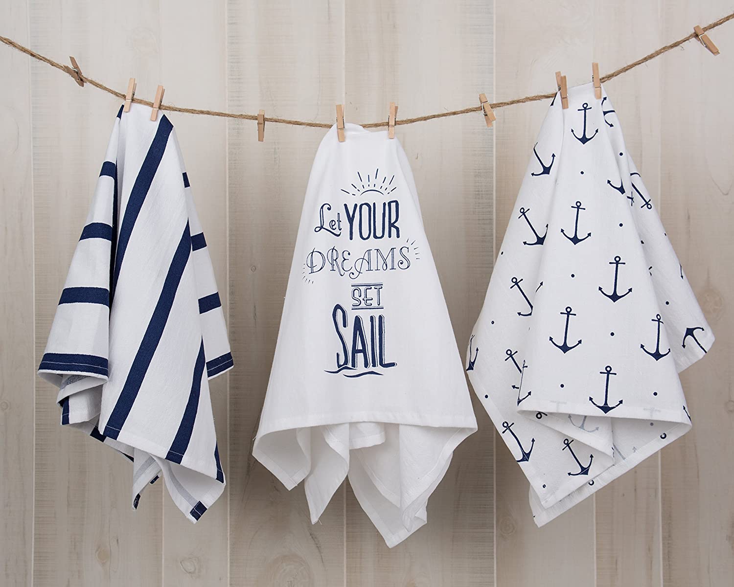 Set of 4 Nautical themed flour sack kitchen towels, gift idea