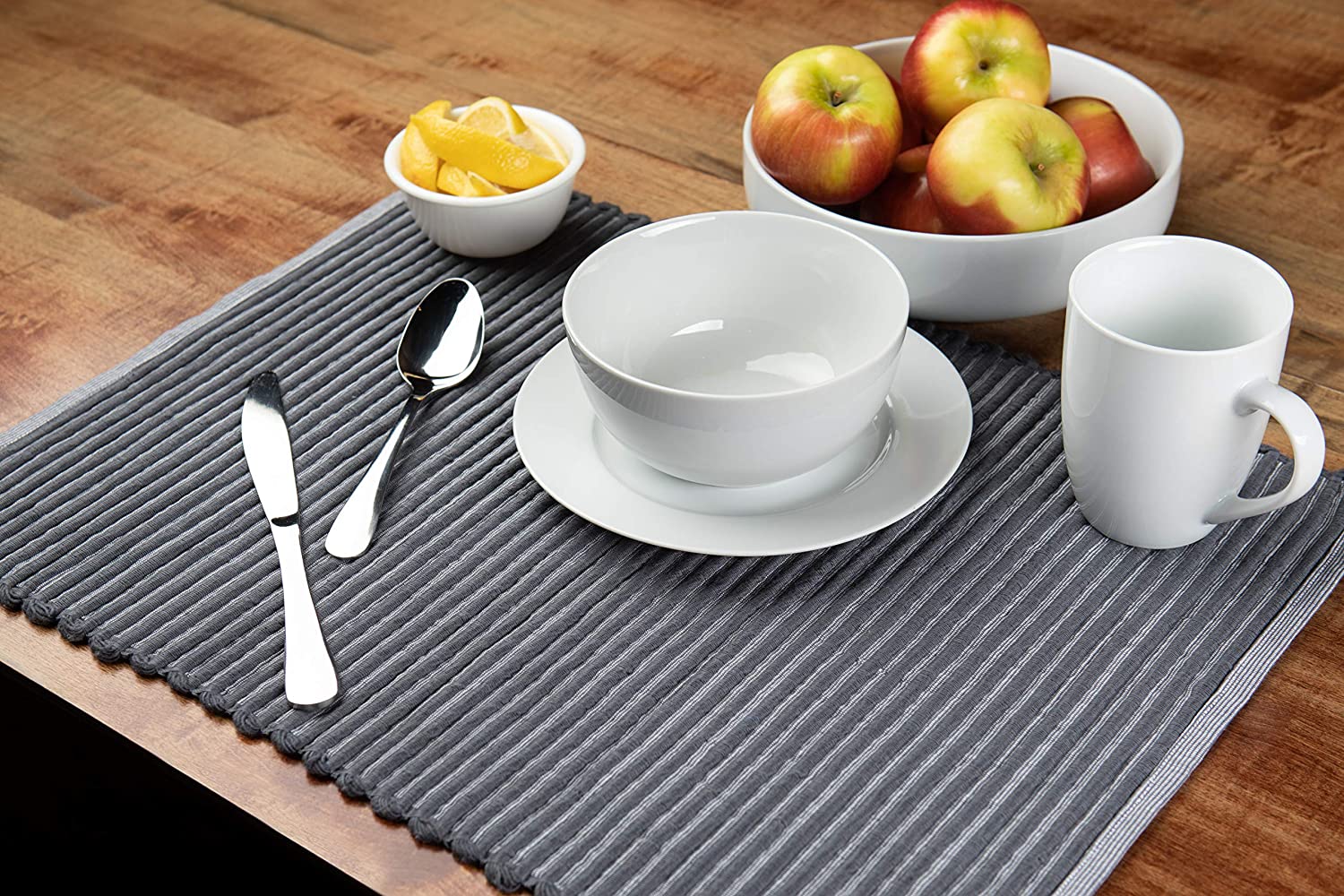 PIGCHCY Elegant Placemats with Matching Table Runner,Durable Cleaning  Placemats for Dining Table Sets(6pcs Placemats+1pcs Table Runner, Chocolate
