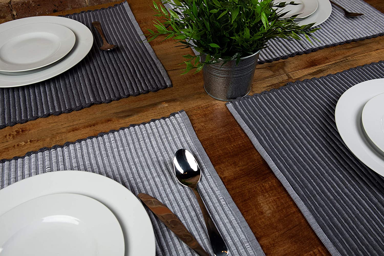 PIGCHCY Elegant Placemats with Matching Table Runner,Washable Plastic  Placemats for Dining Table Sets(6pcs Placemats+1pcs Table Runner, Brown)