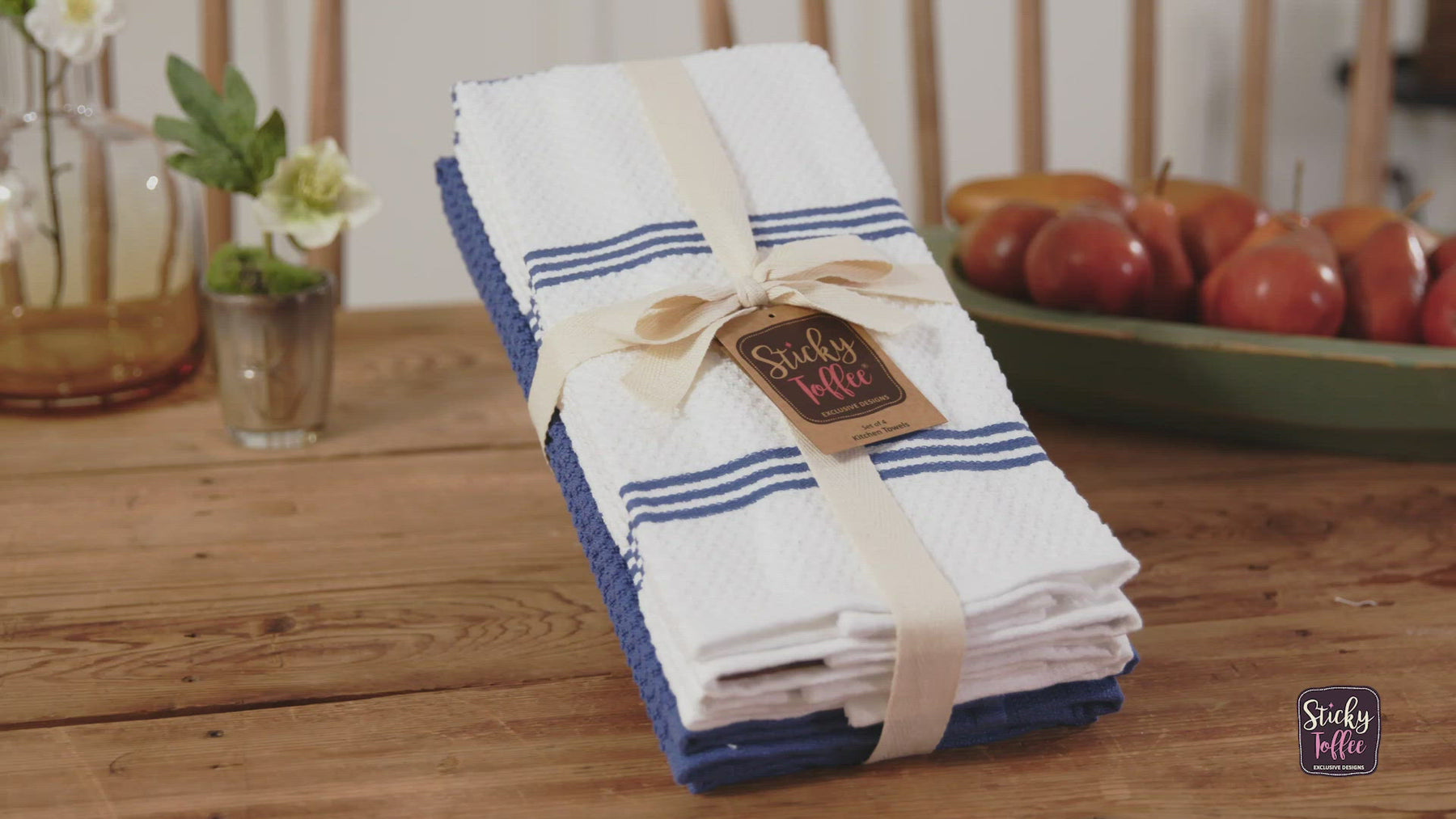 Sticky Toffee Kitchen Towels 100% Cotton Blue Dish Towels, Hand Towels, Tea  Towels for Drying Dishes, 28 in x 16 in