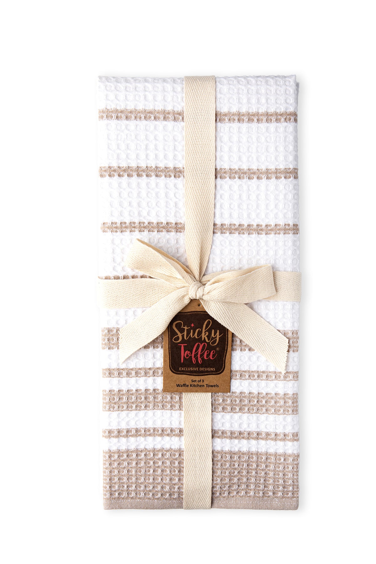 Sticky Toffee Kitchen Towels Dishcloths 100% Cotton, White Waffle Weave Bleach Friendly, Set of 8, 12 in x 12 in, Absorbent Cleaning Paperless Dish
