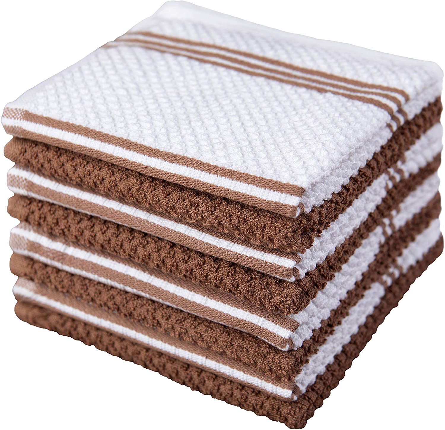 Sticky Toffee Cotton Terry Kitchen Towel and Dishcloth Set, Brown, 6 Pack, Size: 12 inch x 12 inch, 16 inch x 28 inch