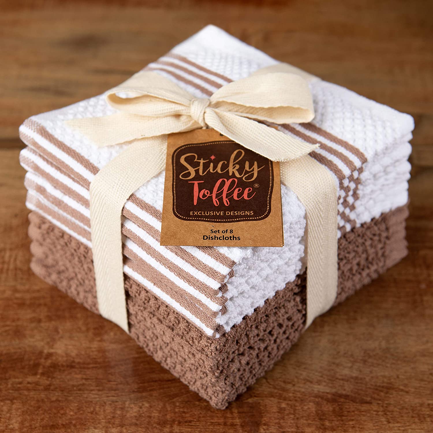 Sticky Toffee Cotton Terry Kitchen Dishcloth Gray 8 Pack 12 in x 12 in