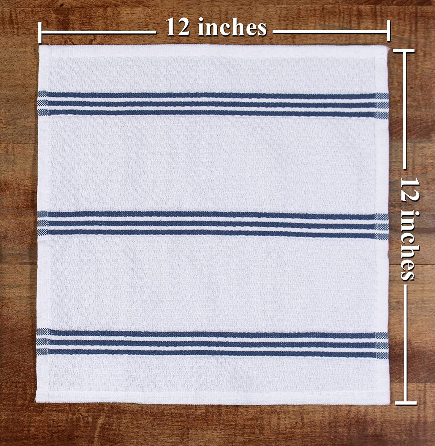 2pk Solid & Striped Waffle Terry Kitchen Towels Blue - T-Fal