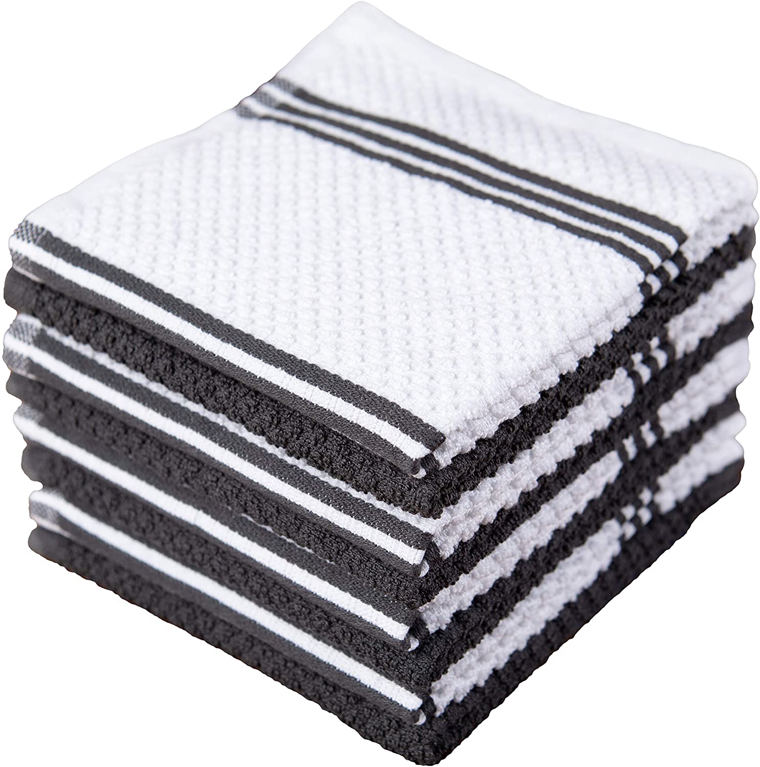 Sticky Toffee Kitchen Towels Dishcloths 100% Cotton, White Waffle Weave Bleach Friendly, Set of 8, 12 in x 12 in, Absorbent Cleaning Paperless Dish