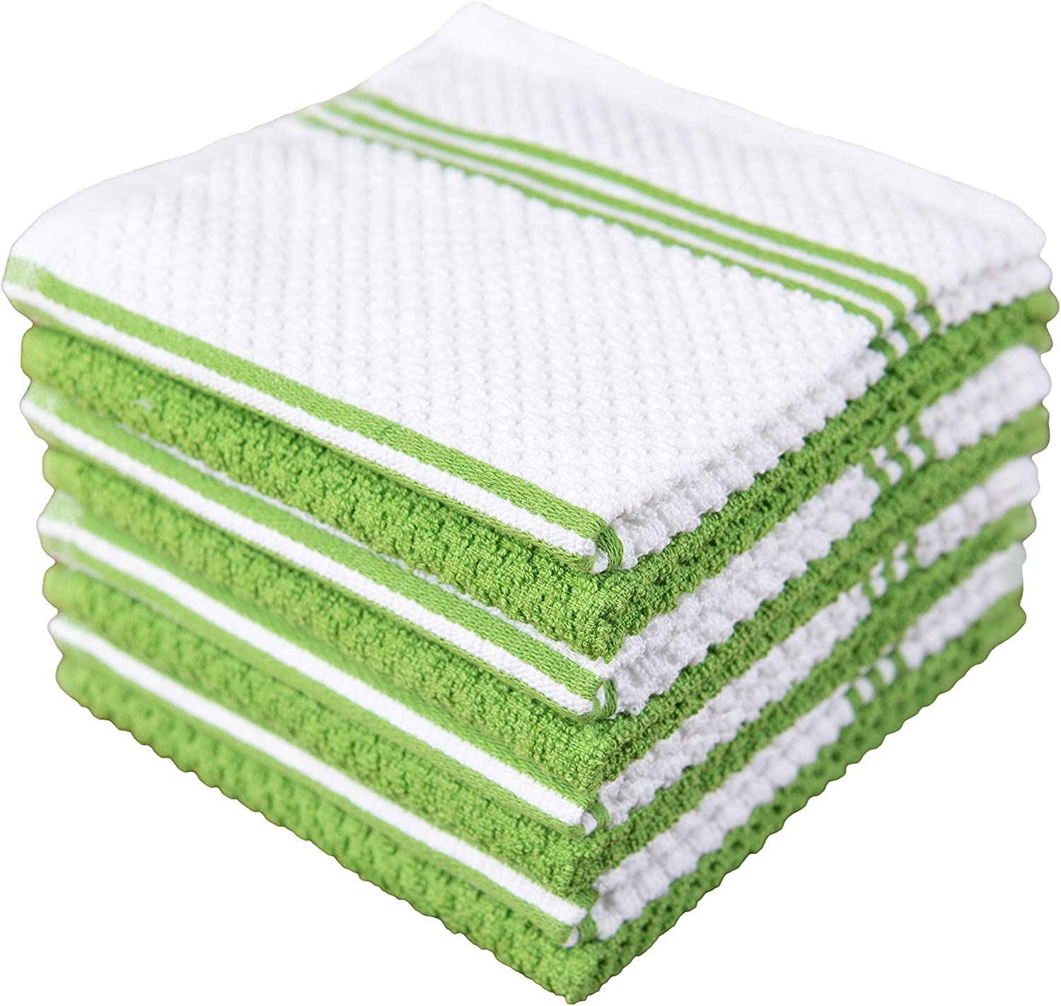 Fine Quality Waffle Weave Kitchen Towels, Decorative Dish Cloth Set of 4,  100% Cotton Tea Towels, Super Absorbent, 18 by 27 Inch - Green stripes -  The Linen Bazaar