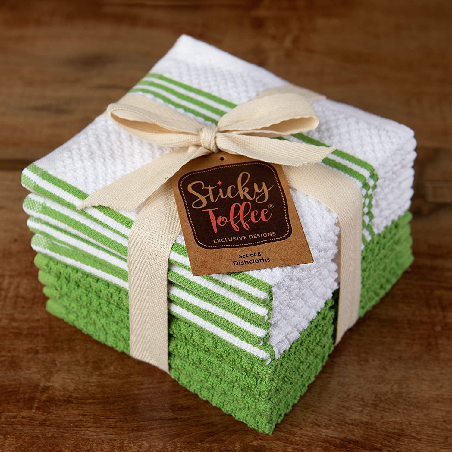 Sticky Toffee, 6 Pack, Cotton Terry Kitchen Towel and Dishcloth Set, Green  