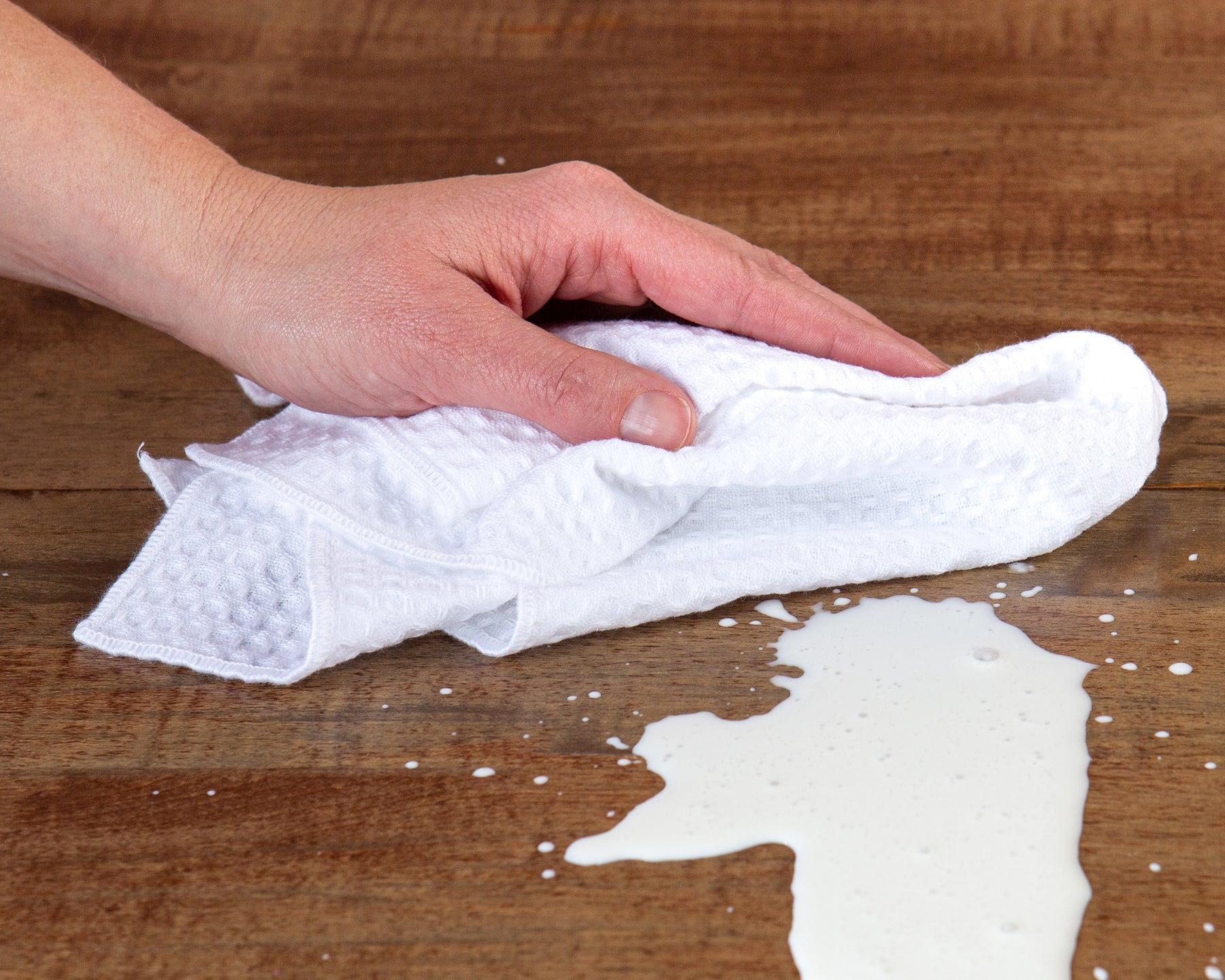 Sticky Toffee Waffle Kitchen Towels Set of 3, White and Tan Cotton