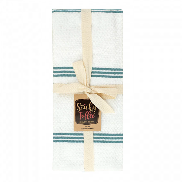 GetUSCart- Sticky Toffee Cotton Terry Kitchen Dish Towel, 4 Pack, 28 in x  16 in, Turquoise Stripe