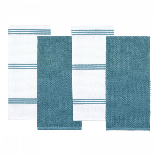 Sticky Toffee Cotton Terry Kitchen Towel and Dishcloth Set, Blue, 6 Pack