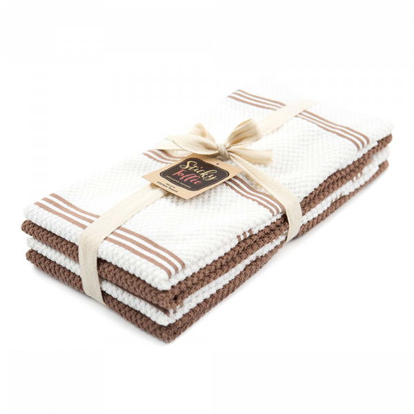 Sticky Toffee Kitchen Towels Dishcloths Oven Mitts and Pot Holders Set of  9, 100% Cotton Terry, Non-Slip Silicone, Brown