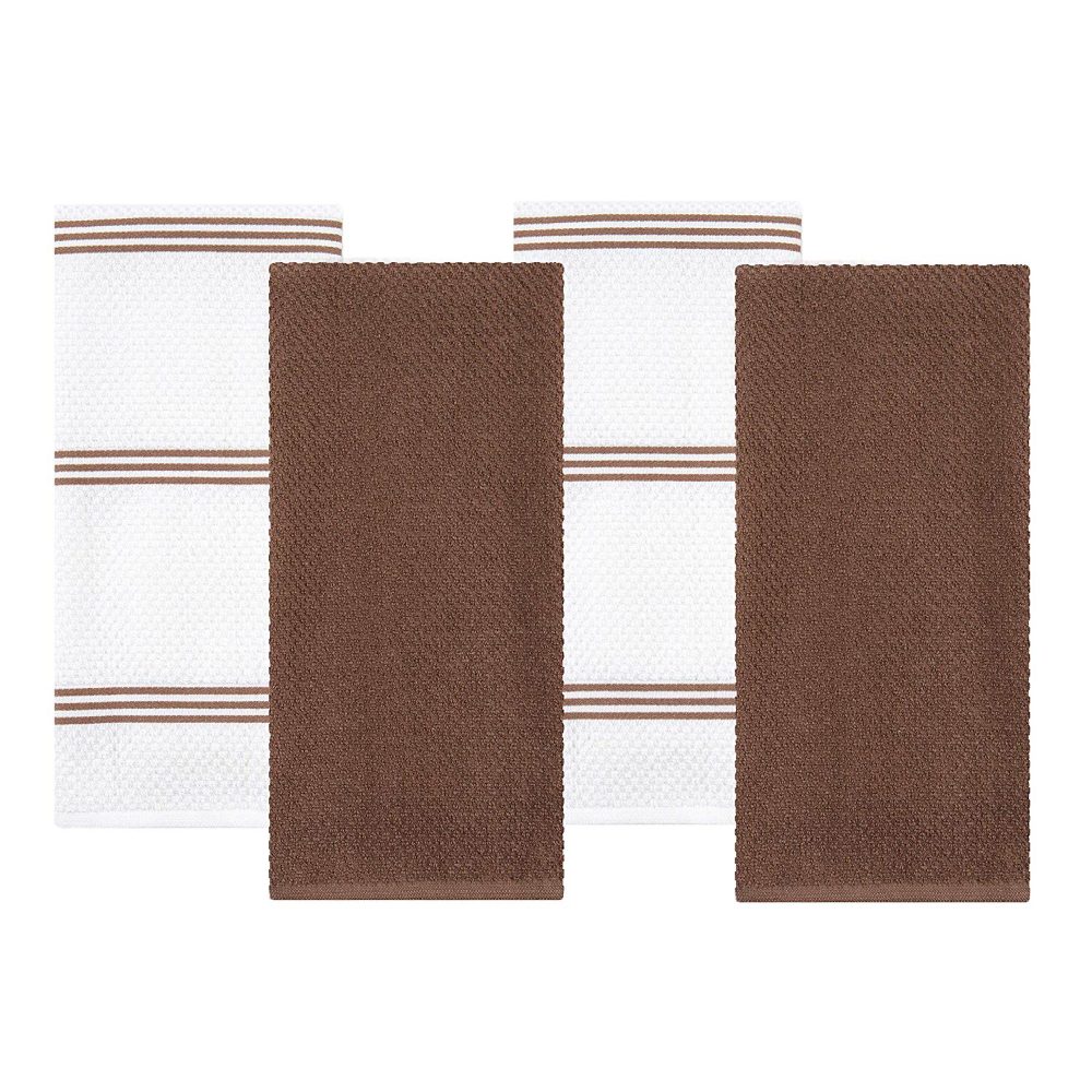 Sticky Toffee Kitchen Towels Dishcloths Oven Mitts and Pot Holders Set of  9, 100% Cotton Terry, Non-Slip Silicone, Brown