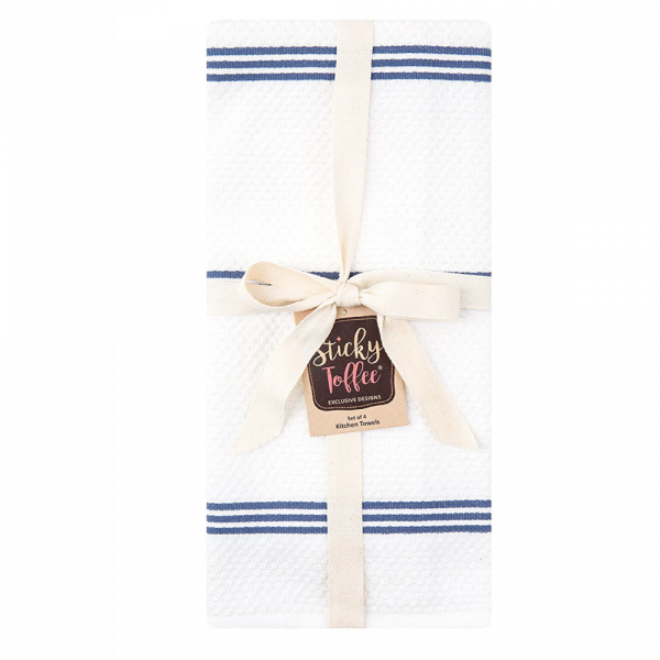 Sticky Toffee Cotton Terry White Kitchen Dish Towel, 4 Pack, 28 x 16