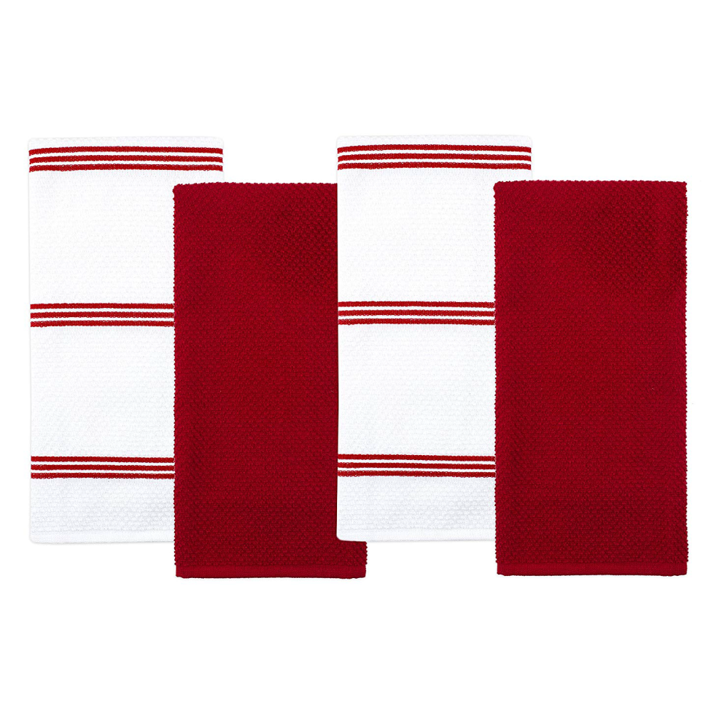 GetUSCart- Sticky Toffee Cotton Terry Kitchen Dish Towel, 4 Pack, 28 in x  16 in, Red Check