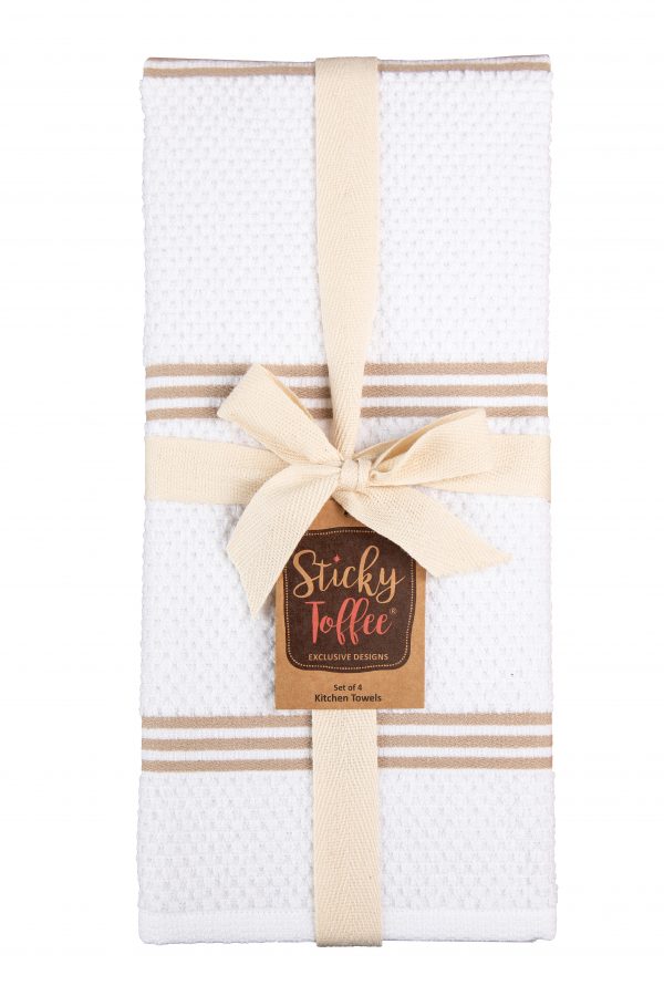 Sticky Toffee Cotton Terry White Kitchen Dish Towel, 4 Pack, 28 x