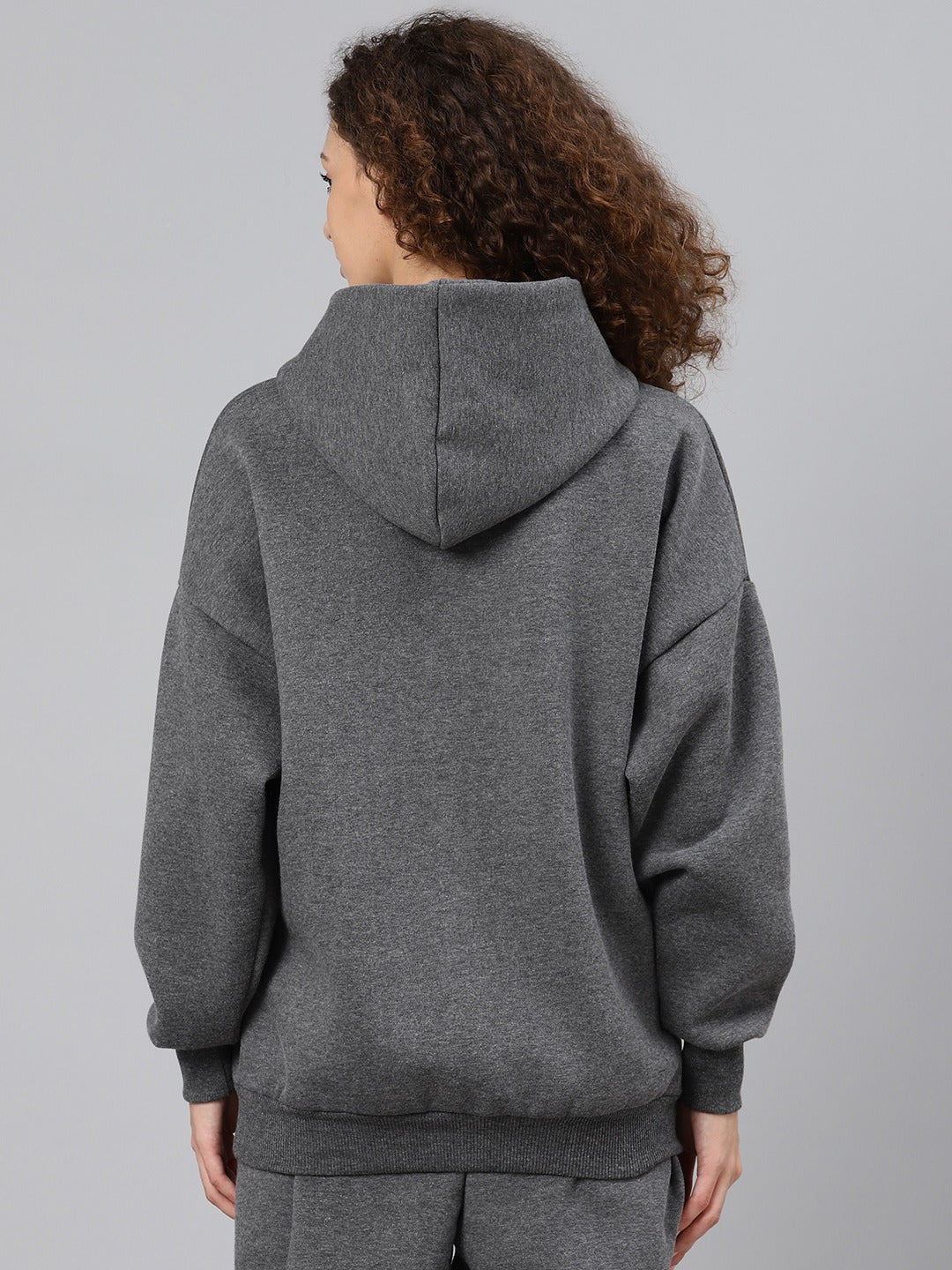 Fitkin Women Charcoal Grey Solid Fleece Hooded Pullover Sweatshirt ...