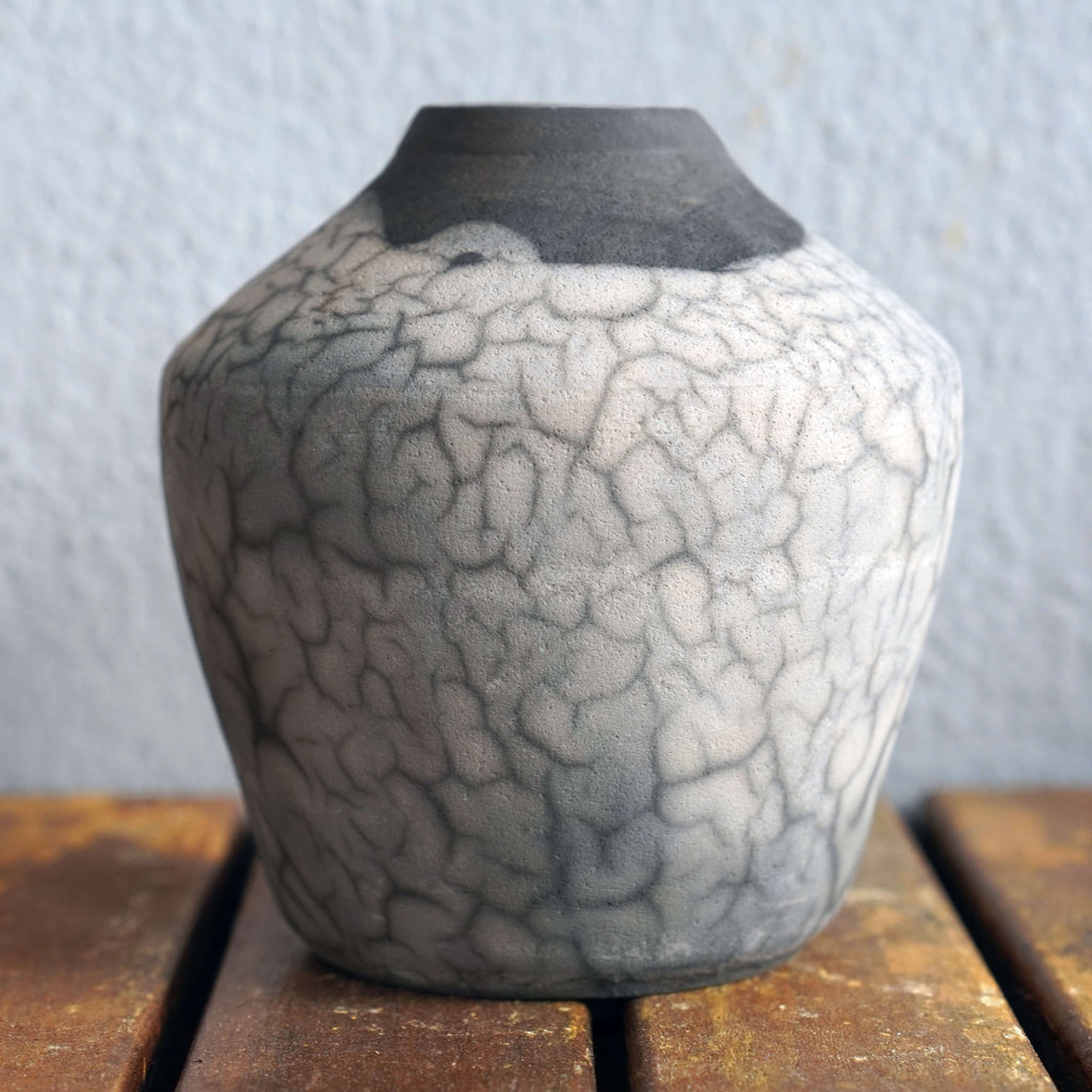 RAAQQ Inaka raku fired ceramic pottery vase