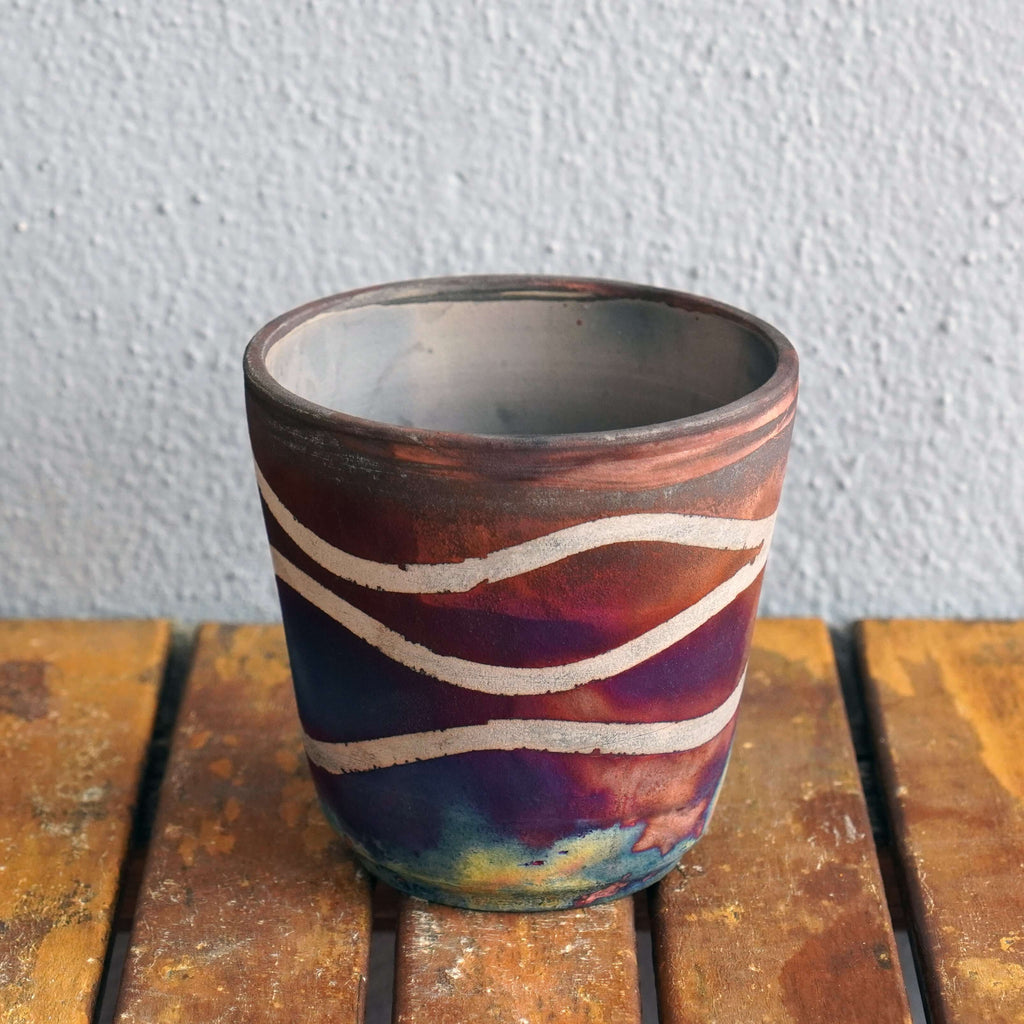 Shinen Tape Resist Raku pottery Vase
