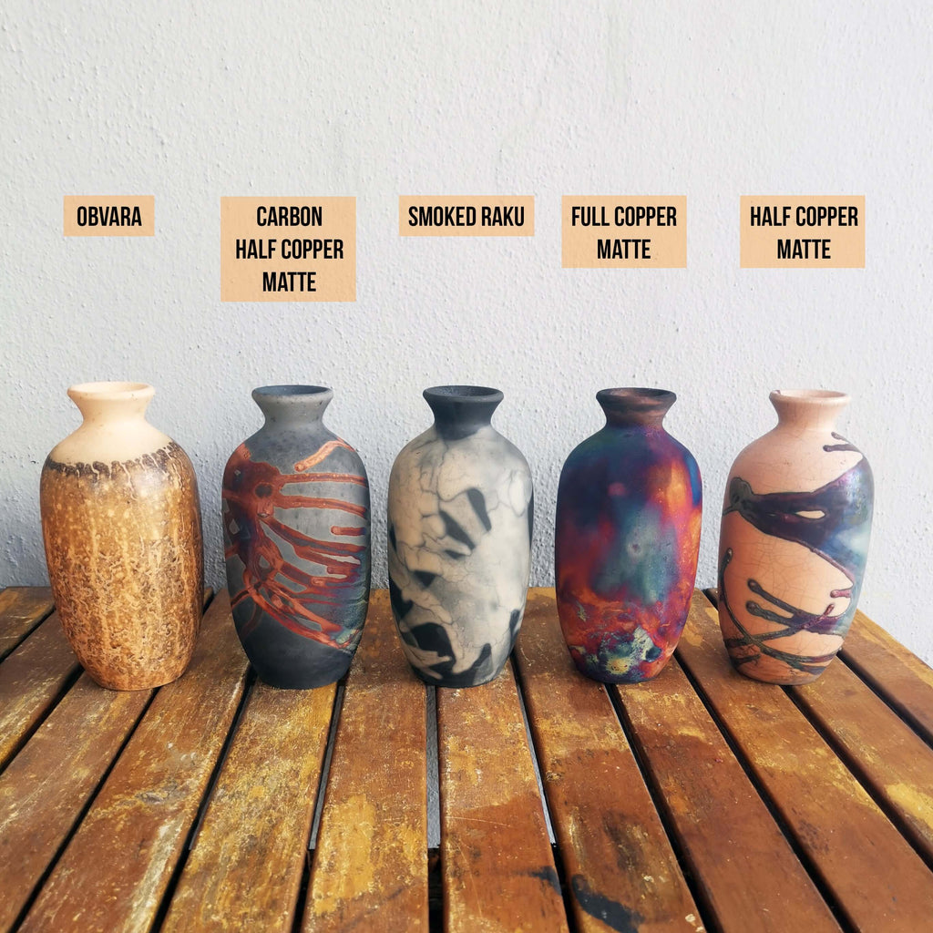Koban raku pottery vases in 5 finishes