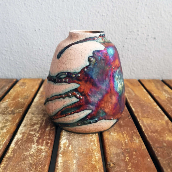 Suzu half copper matte raku pottery vase