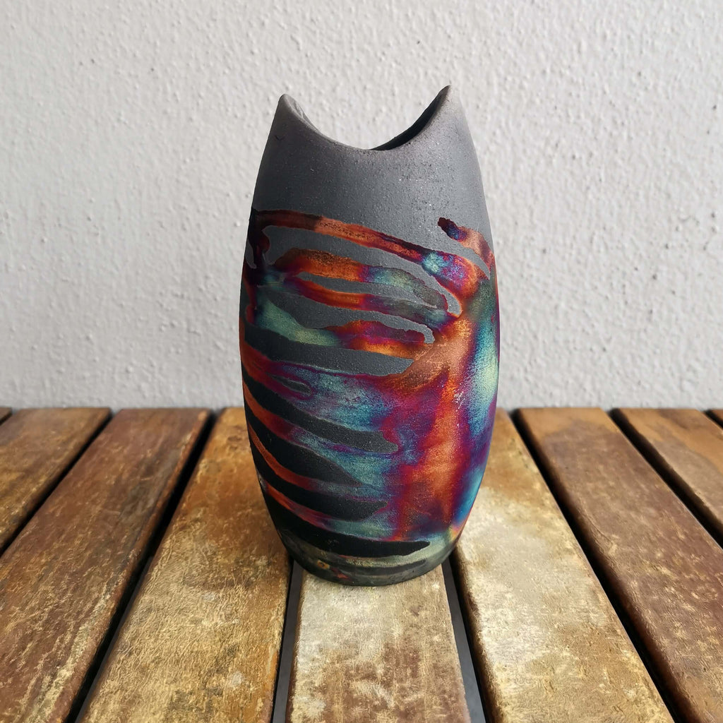 Koi raku pottery vase in 5 finishes