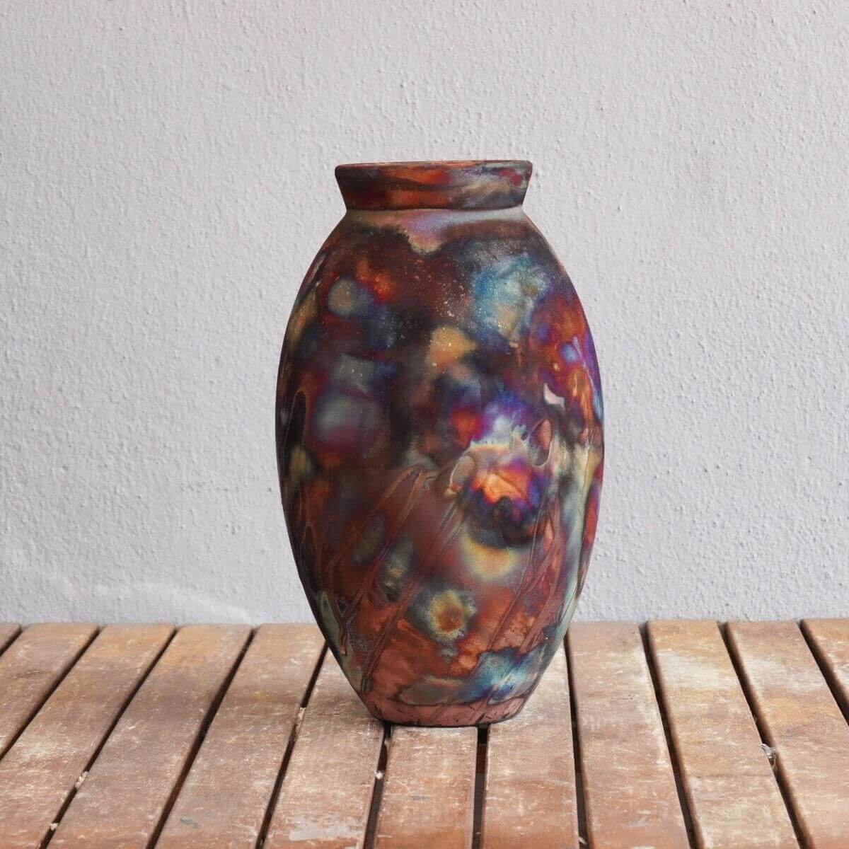RAAQUU Large Oval Ceramic Vase Full Copper Matte S/N0000443 13.5" Raku Pottery - RAAQUU