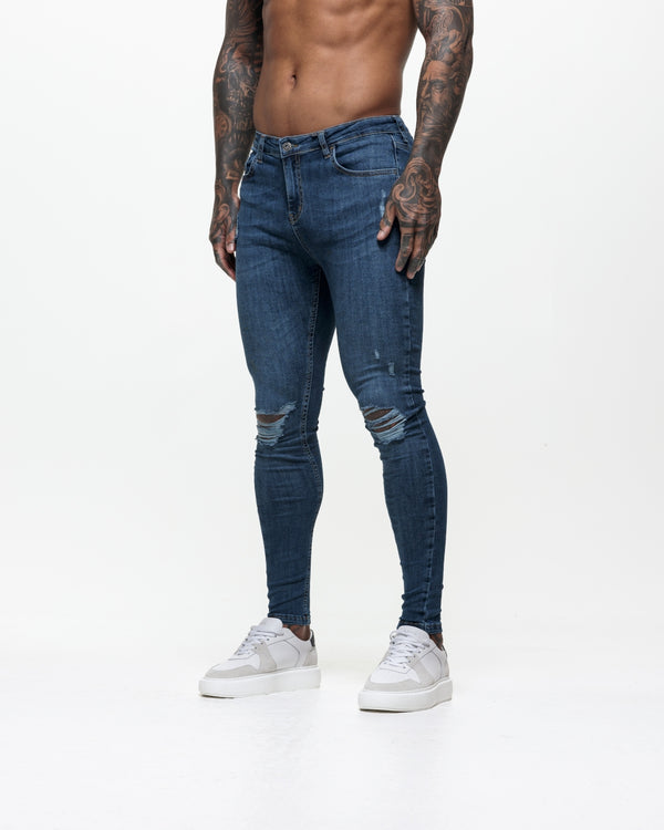 Super Skinny Spray On Jeans – Midnight Blue Ripped & Repaired - Nimes