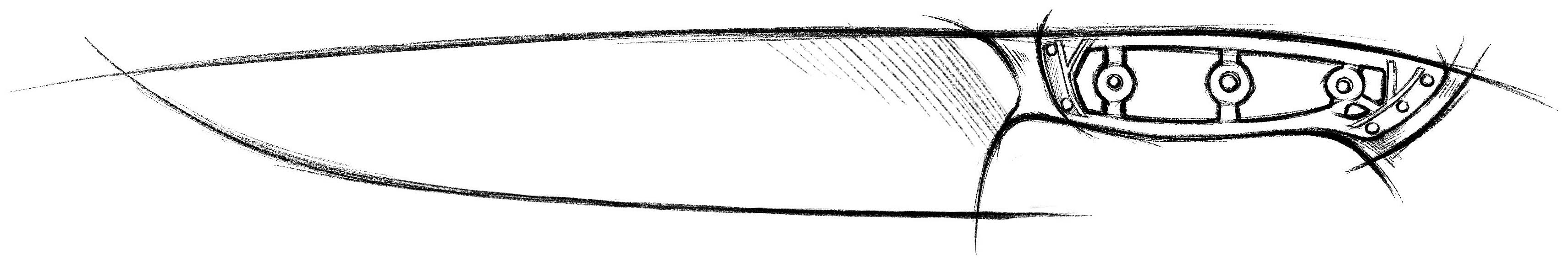 A sketch a kitchen knife in profile showing the internal structure of the handle.