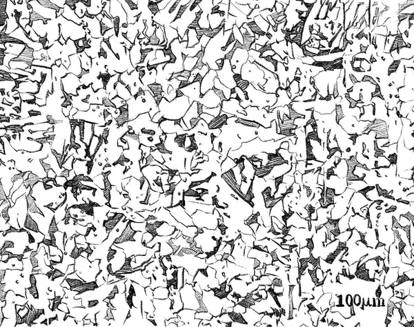 A sketch showing the internal grain structure of an medium level steel.