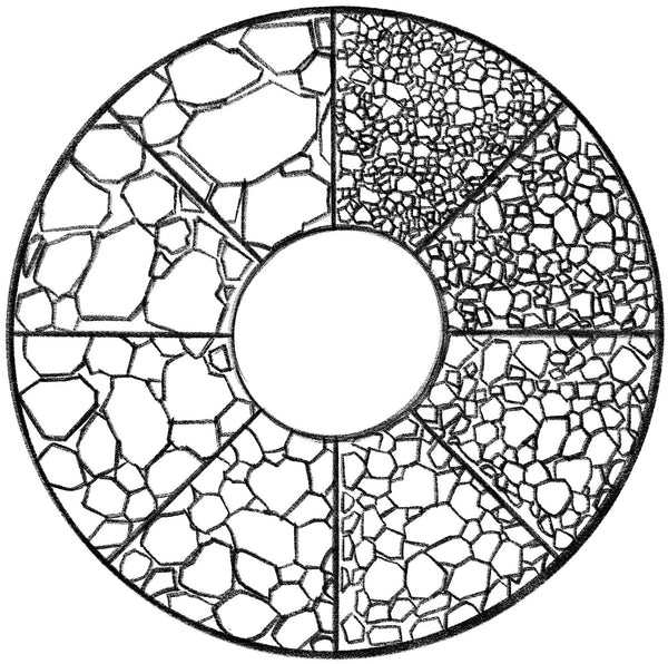 A circle diagram showing the internal grain structure of various steels in a variety of hardness.  