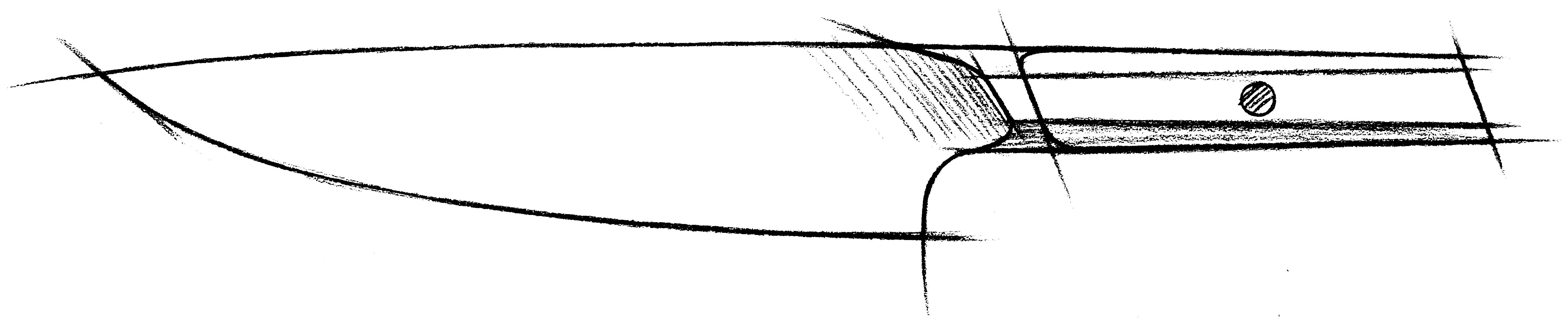 A sketch of the profile of a slim, modern kitchen knife.