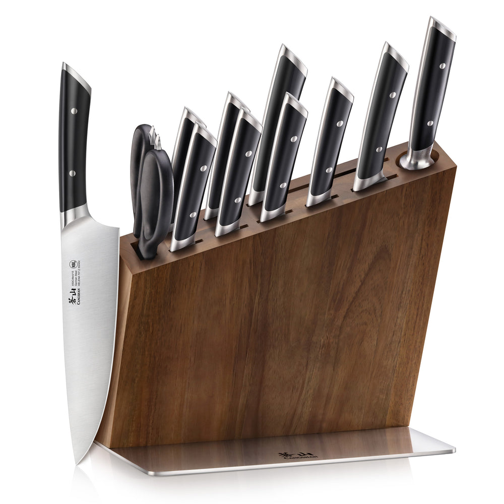 Cangshan Alps Series 1026665 German Steel Forged 12-Piece Knife Block Set, Acacia (White)