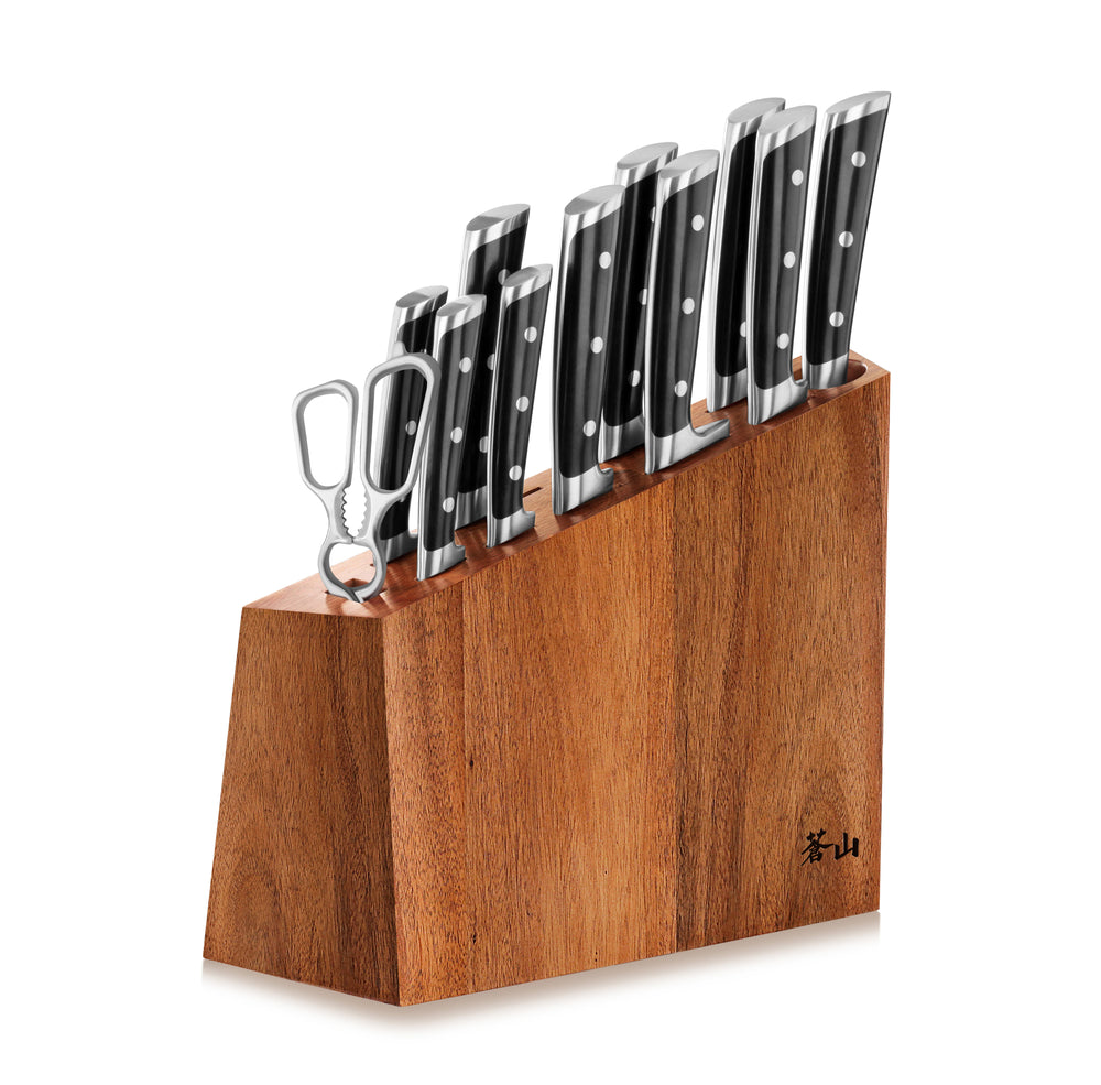 TV2 Series 14-Piece Magnetic Knife Block Set, Forged Swedish 14C28N Steel,  DENALI Acacia Block, 1023046