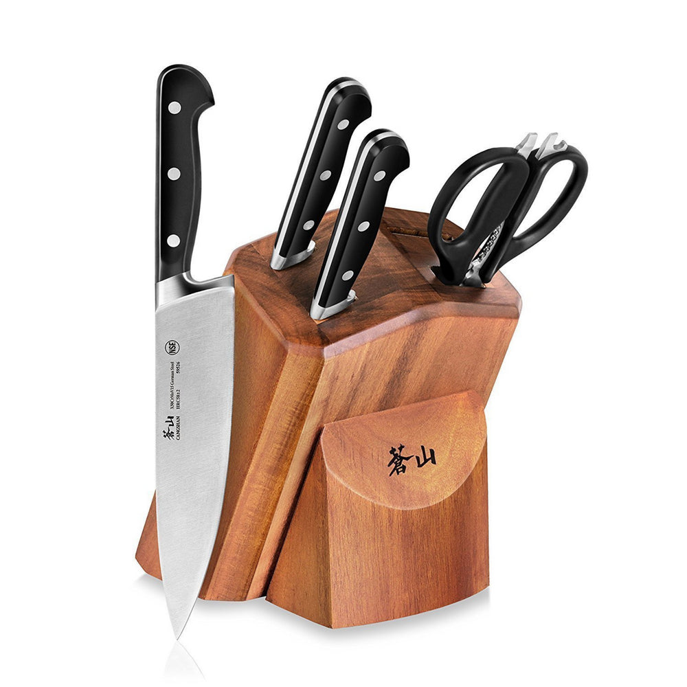 Knife Set with Block, Yabano 6 Piece German Stainless Steel