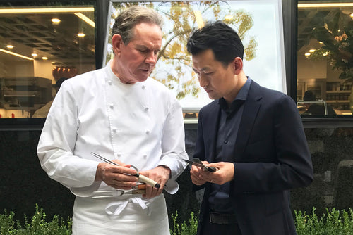 Henry Liu, the founder of Cangshan discusses knife designs with Chef Thomas Keller.