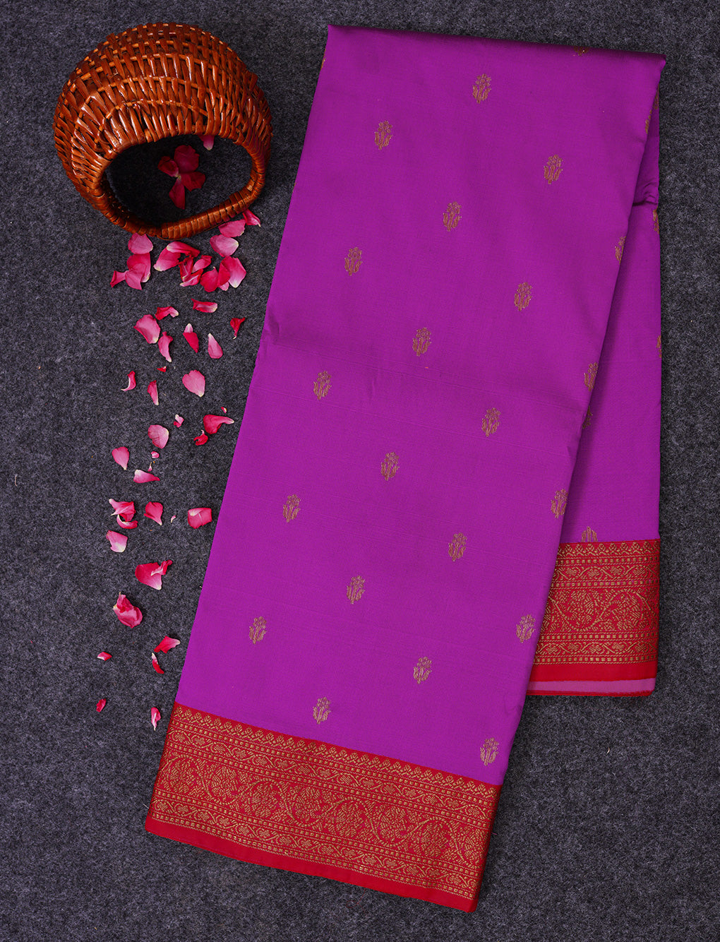 PINK WITH RED - SEMI SILK SAREE WITH ZARI WOVEN BUTTAS & CONTRAST BORD