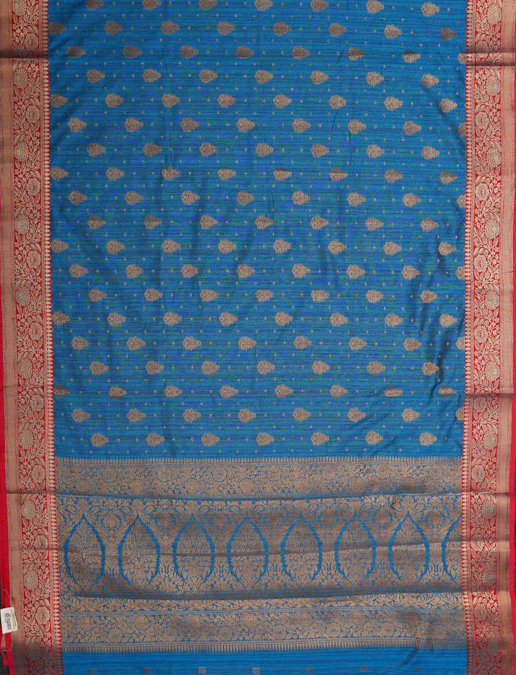 ORANGE WITH BLUE - SILK COTTON WITH ALLOVER BUTTA WITH CONTRAST PALLU