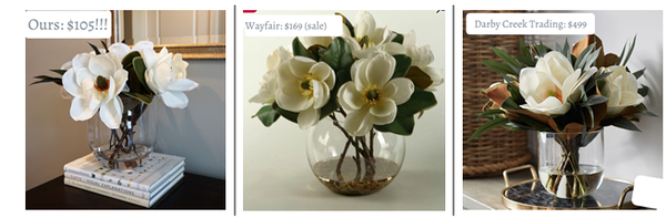  High end home decor accessory picture of magnolia flowers in a glass rounded vase