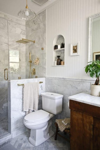 Marble stone bathroom tiles and wood vanity for European home design