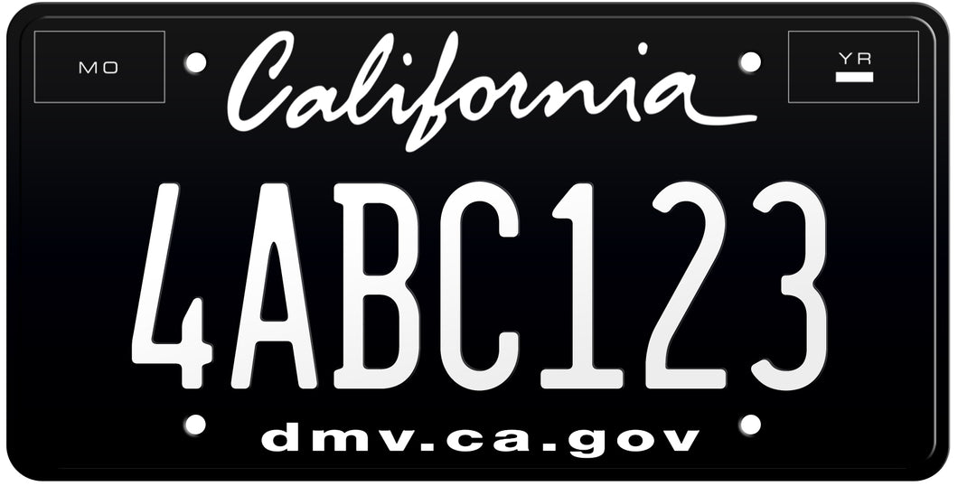 20112022 CALIFORNIA LICENSE PLATE DMV.CA.GOV BLACK WITH WHITE TEXT
