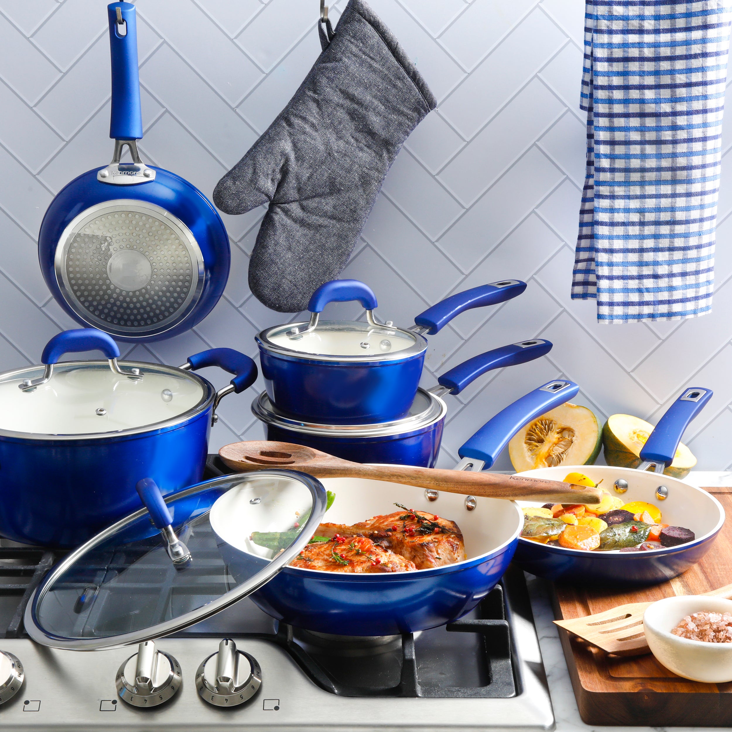 Kenmore Elite Andover 10pc Nonstick Aluminum Cookware Set - Blue - 9844617